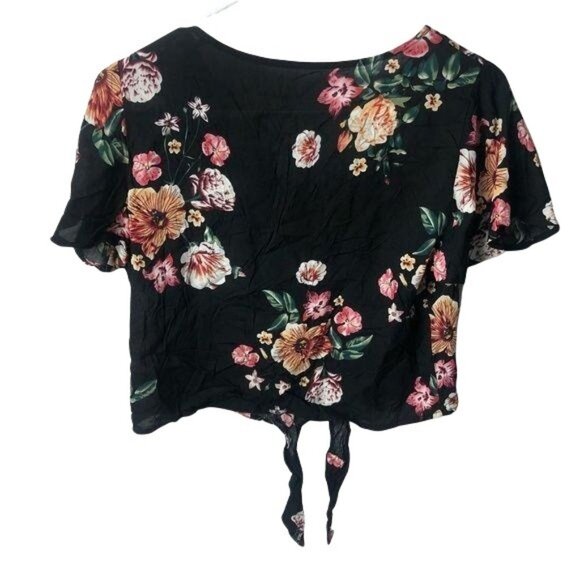 Floral Cropped Short Sleeve Top Black Floral Small - Picture 4 of 5